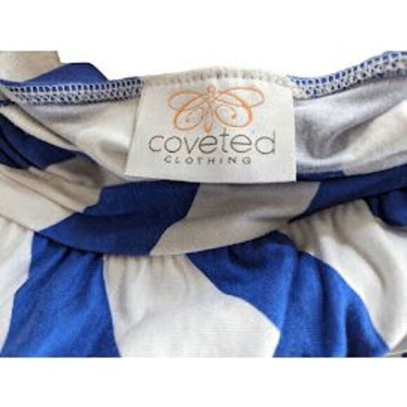 Coveted Sz:L Blue & White Casual Chevron Spaghetti Straps Summer Dress - Picture 3 of 4